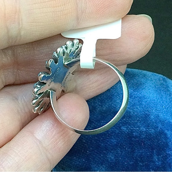 Vintage Zuni Sterling Silver Turquoise Floral Design Ring - Size 5.75 - Picture 6 of 7